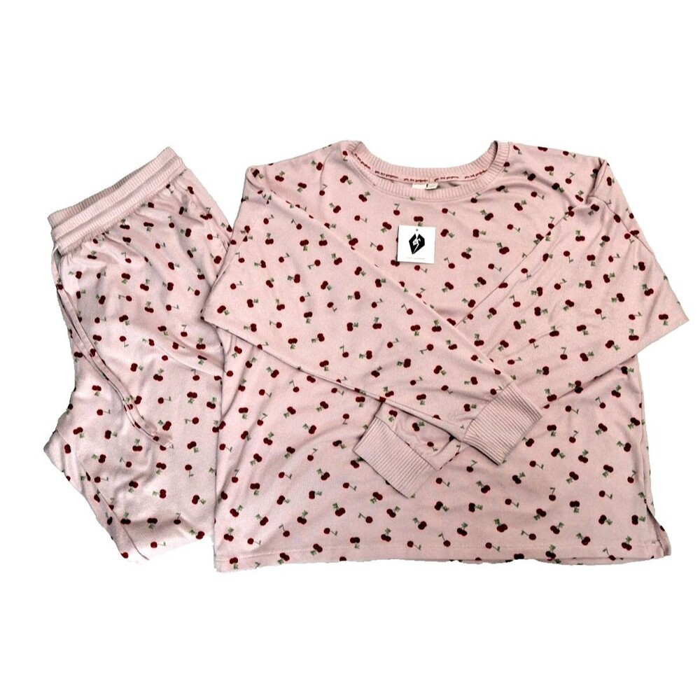 Joyspun 2Pc. Women's Cozy Lounge Collection Pink Red Heart Pattern Pajamas Set L